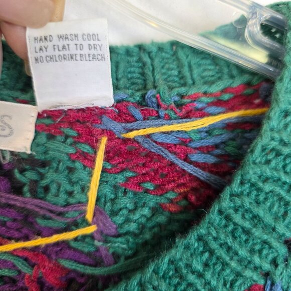 80s Handknit Sweater Size Medium Boho Cottage Geometric Vintage Deadstock - Picture 3 of 6